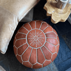 Brown Moroccan Leather Pouf - AzulSouk