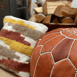 Brown Moroccan Leather Pouf - AzulSouk