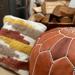Brown Moroccan Leather Pouf - AzulSouk