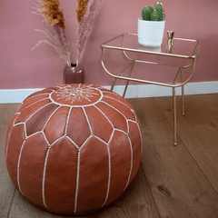 Brown Moroccan Leather Pouf - AzulSouk