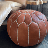 Brown Moroccan Leather Pouf - AzulSouk