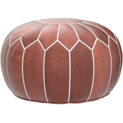 Brown Moroccan Leather Pouf - AzulSouk
