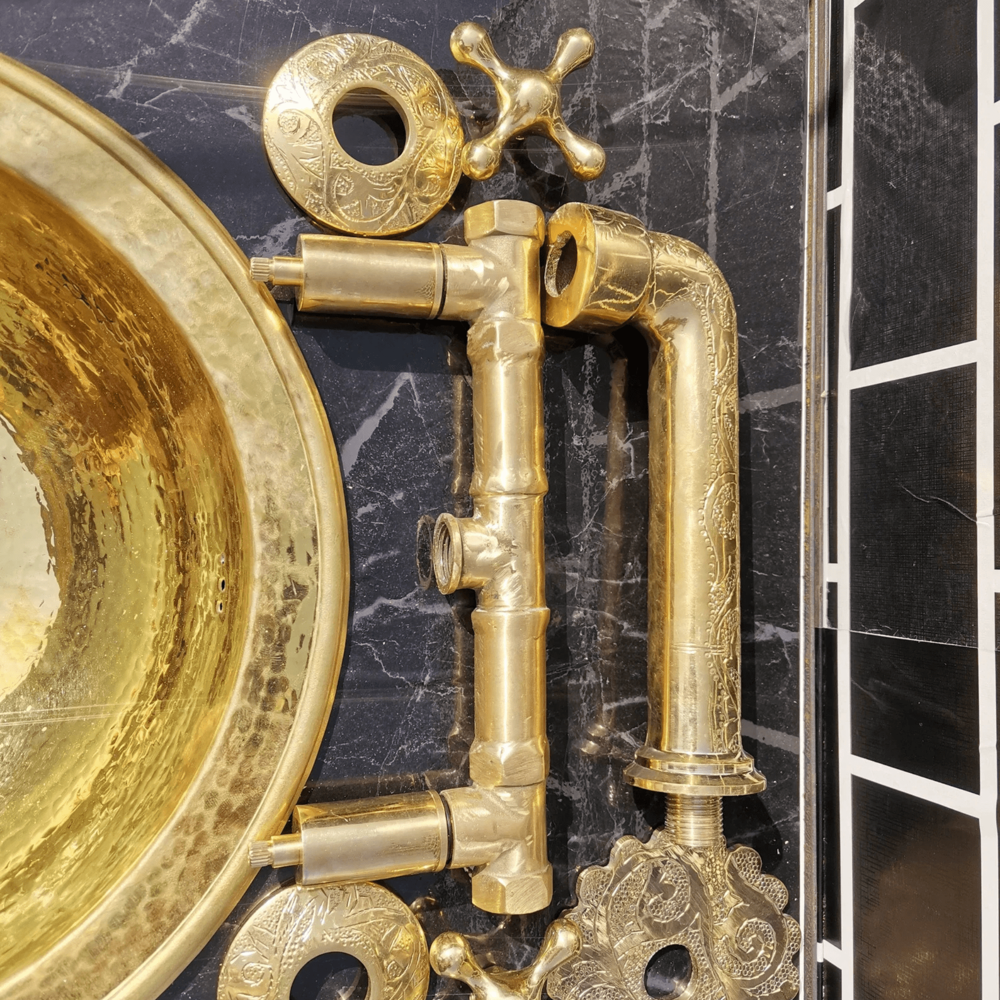 Engraved Brass Wall Mount Bathroom Faucet - bathroom faucet AzulSouk