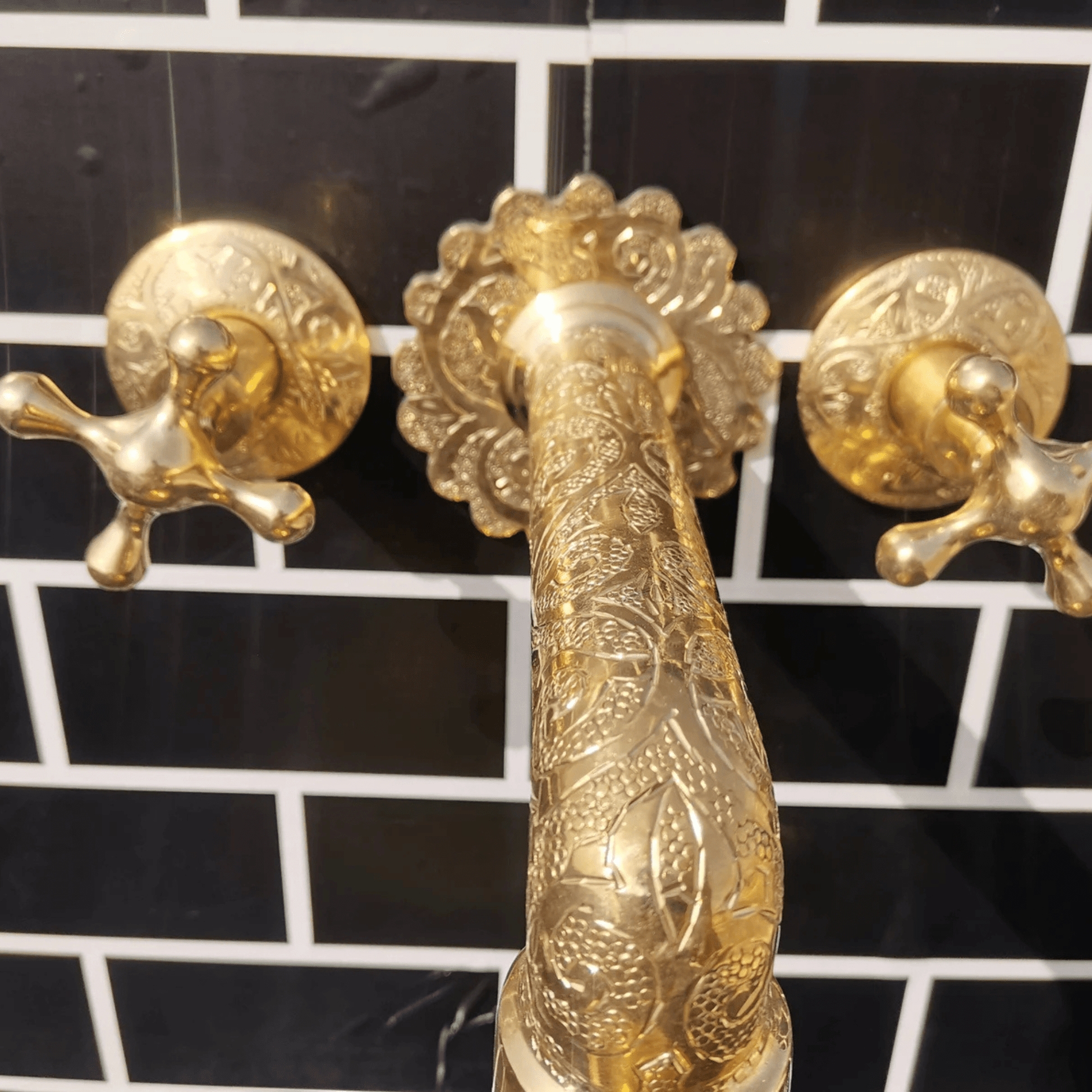 Engraved Brass Wall Mount Bathroom Faucet - bathroom faucet AzulSouk