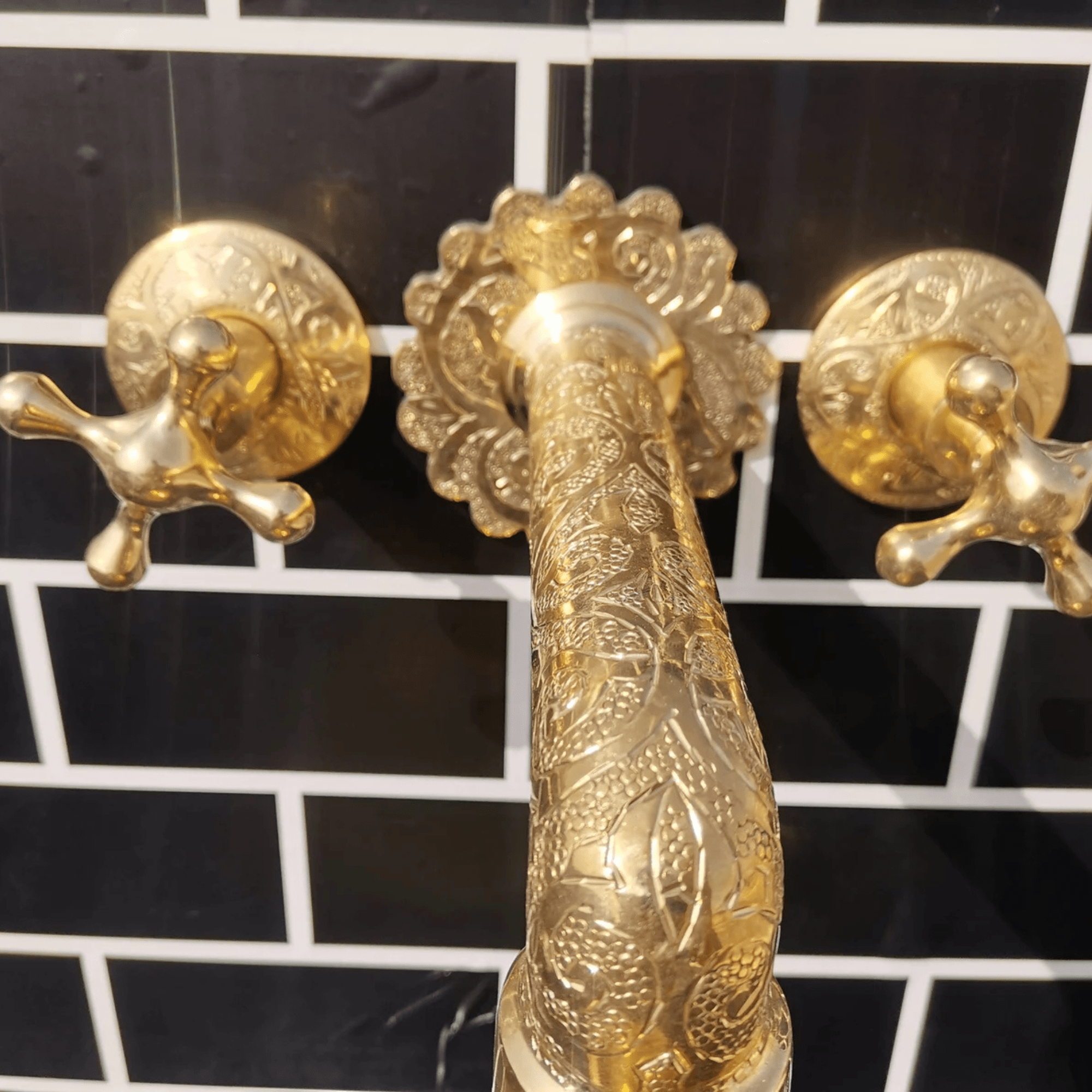 Engraved Brass Wall Mount Bathroom Faucet - bathroom faucet AzulSouk
