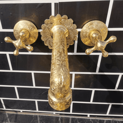 Engraved Brass Wall Mount Bathroom Faucet - bathroom faucet AzulSouk