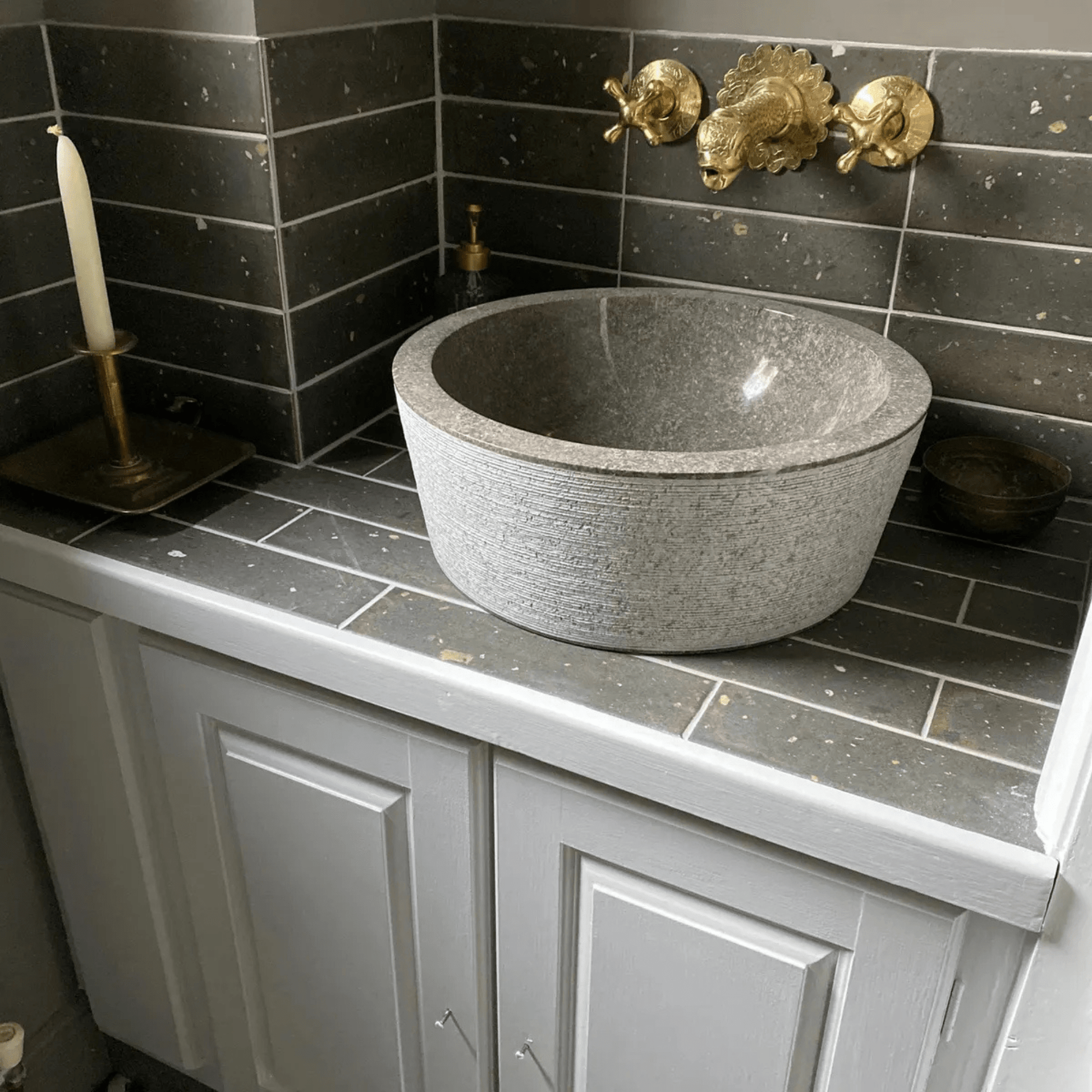 Engraved Brass Wall Mount Bathroom Faucet - bathroom faucet AzulSouk