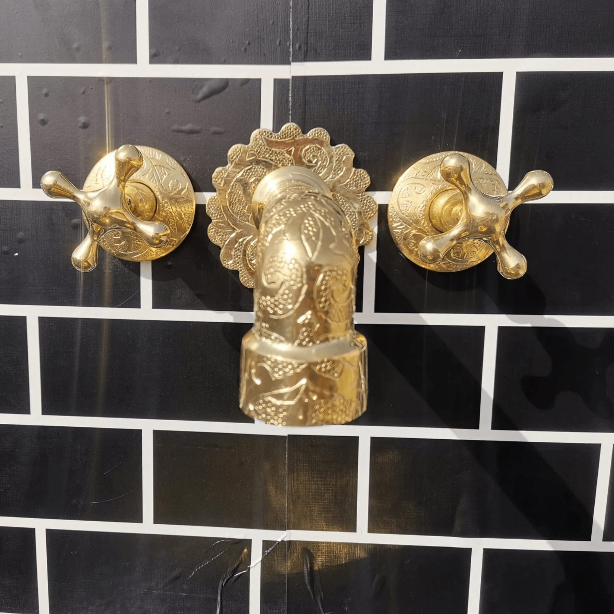 Engraved Brass Wall Mount Bathroom Faucet - bathroom faucet AzulSouk