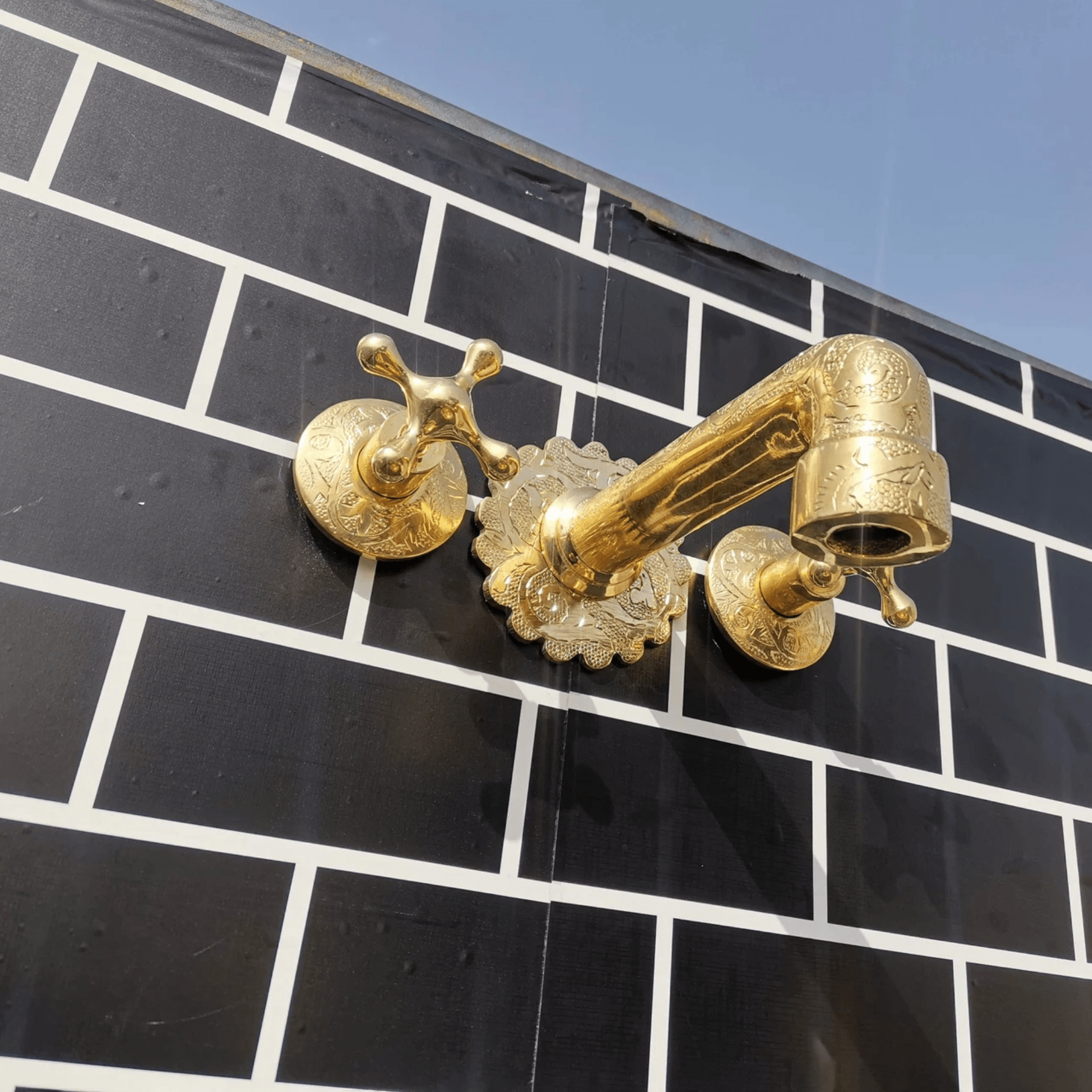 Engraved Brass Wall Mount Bathroom Faucet - bathroom faucet AzulSouk