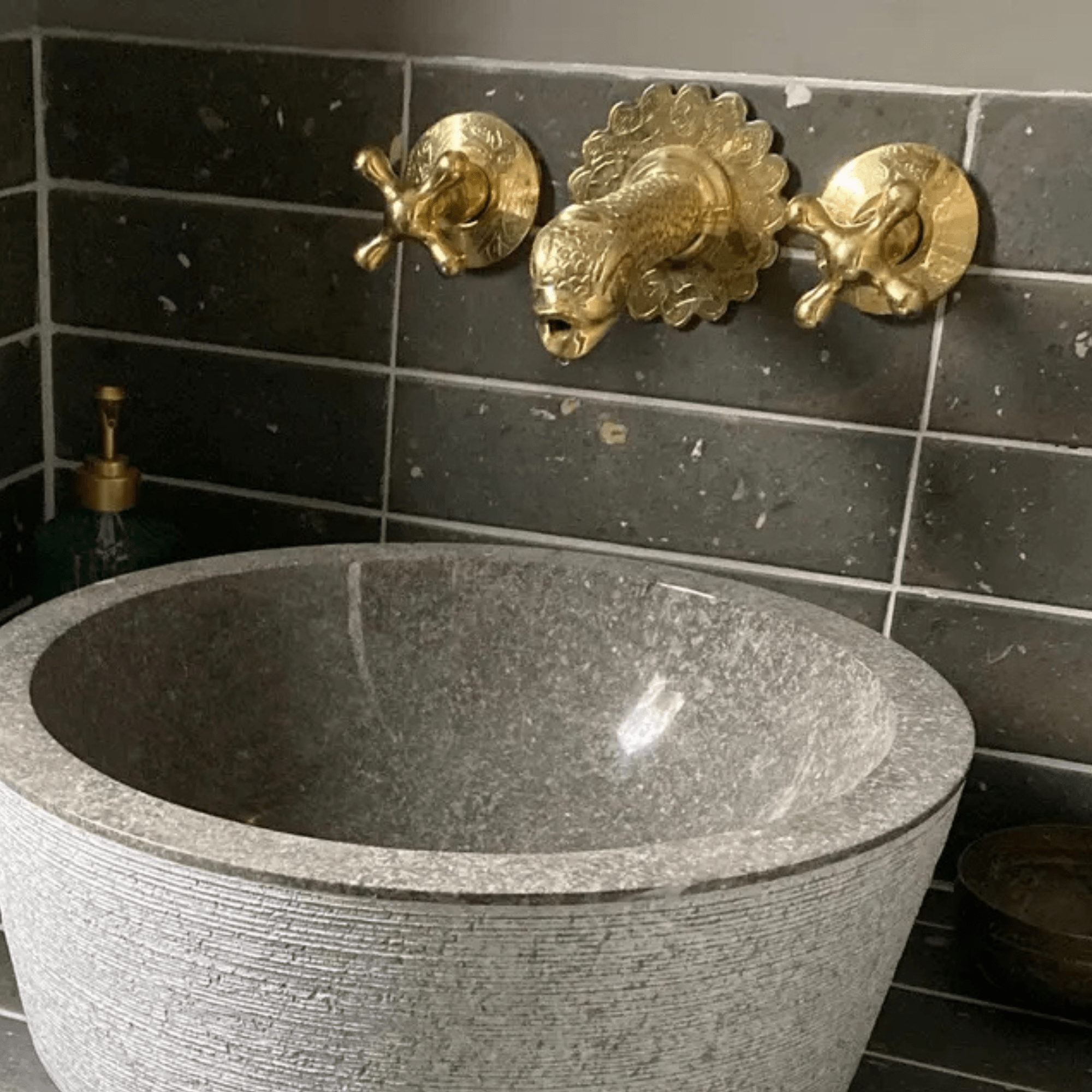 Engraved Brass Wall Mount Bathroom Faucet - bathroom faucet AzulSouk