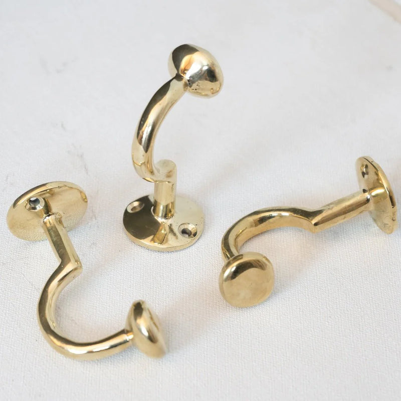 Set of 3 Unlacquered Brass Hooks-zoom-