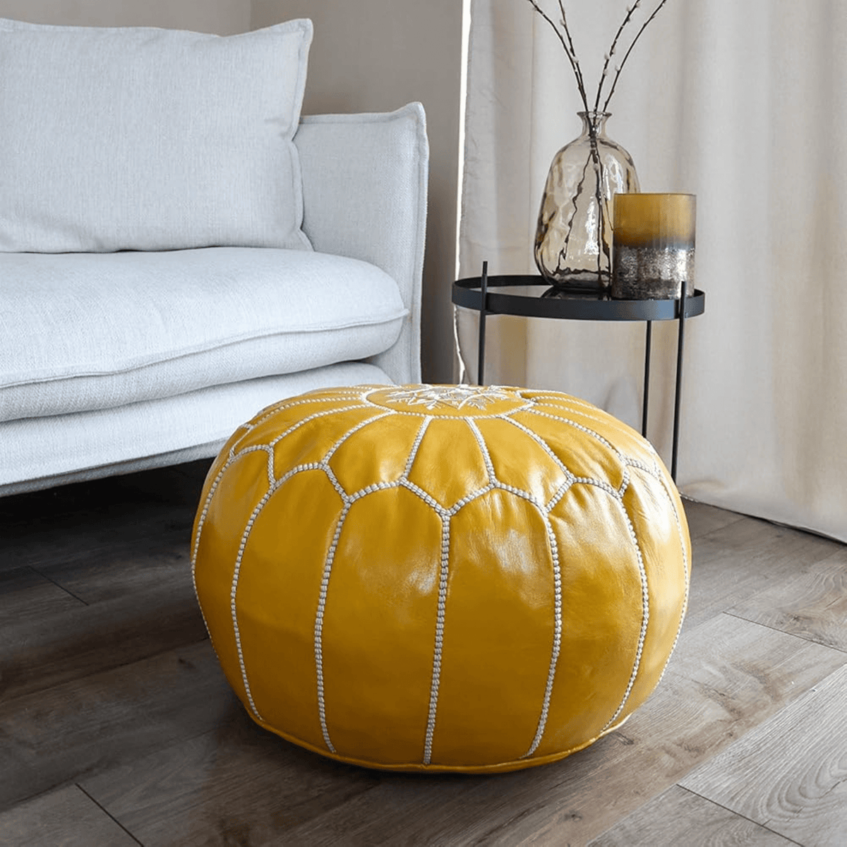 Handmade Moroccan Leather Pouf - Leather Pouf AzulSouk