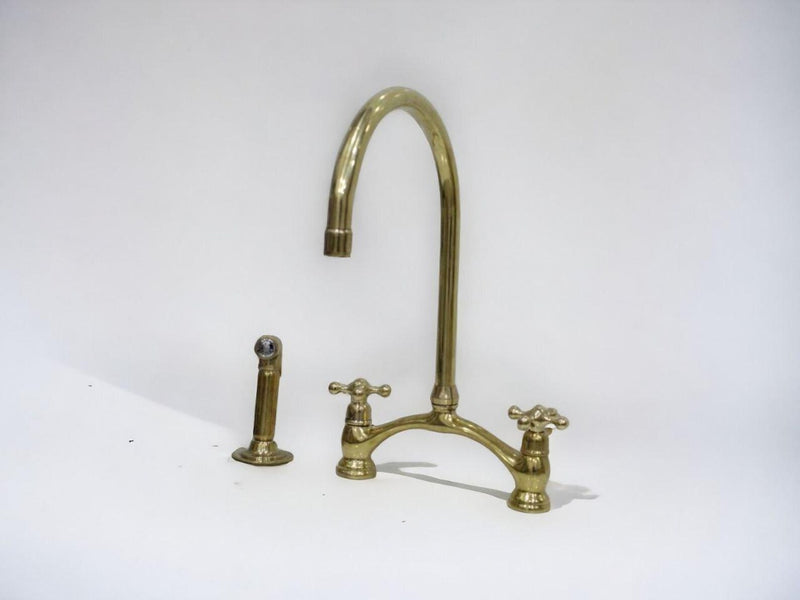 Unlacquered Brass V Style Kitchen Faucet-zoom-