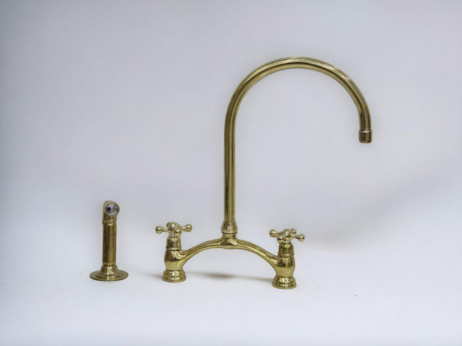 Unlacquered Brass V Style Kitchen Faucet-5