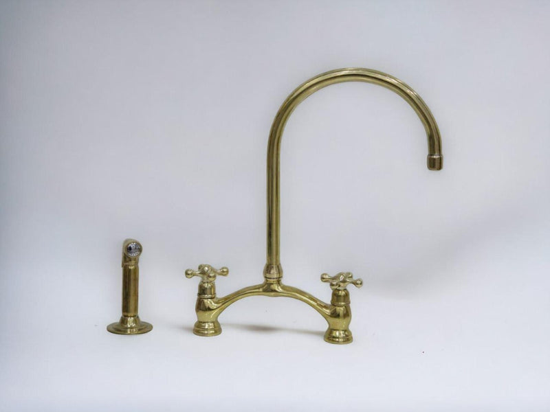 Unlacquered Brass V Style Kitchen Faucet-zoom-