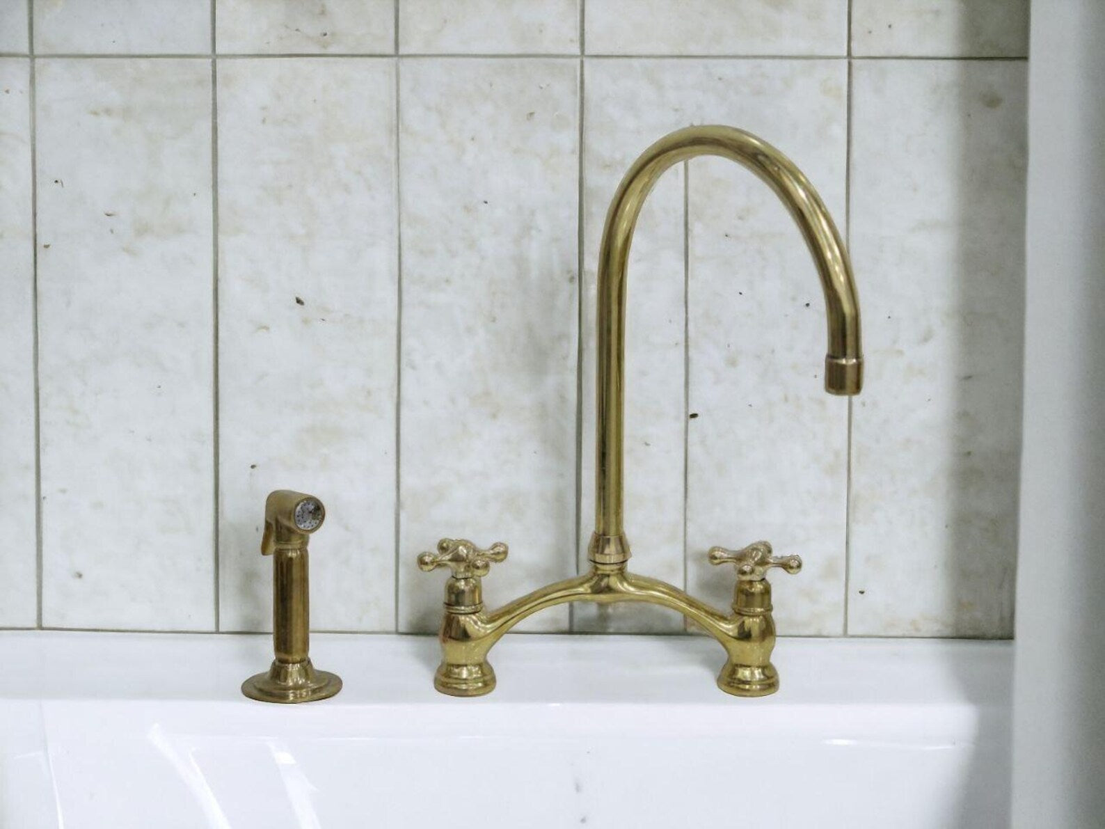 Unlacquered Brass V Style Kitchen Faucet-1