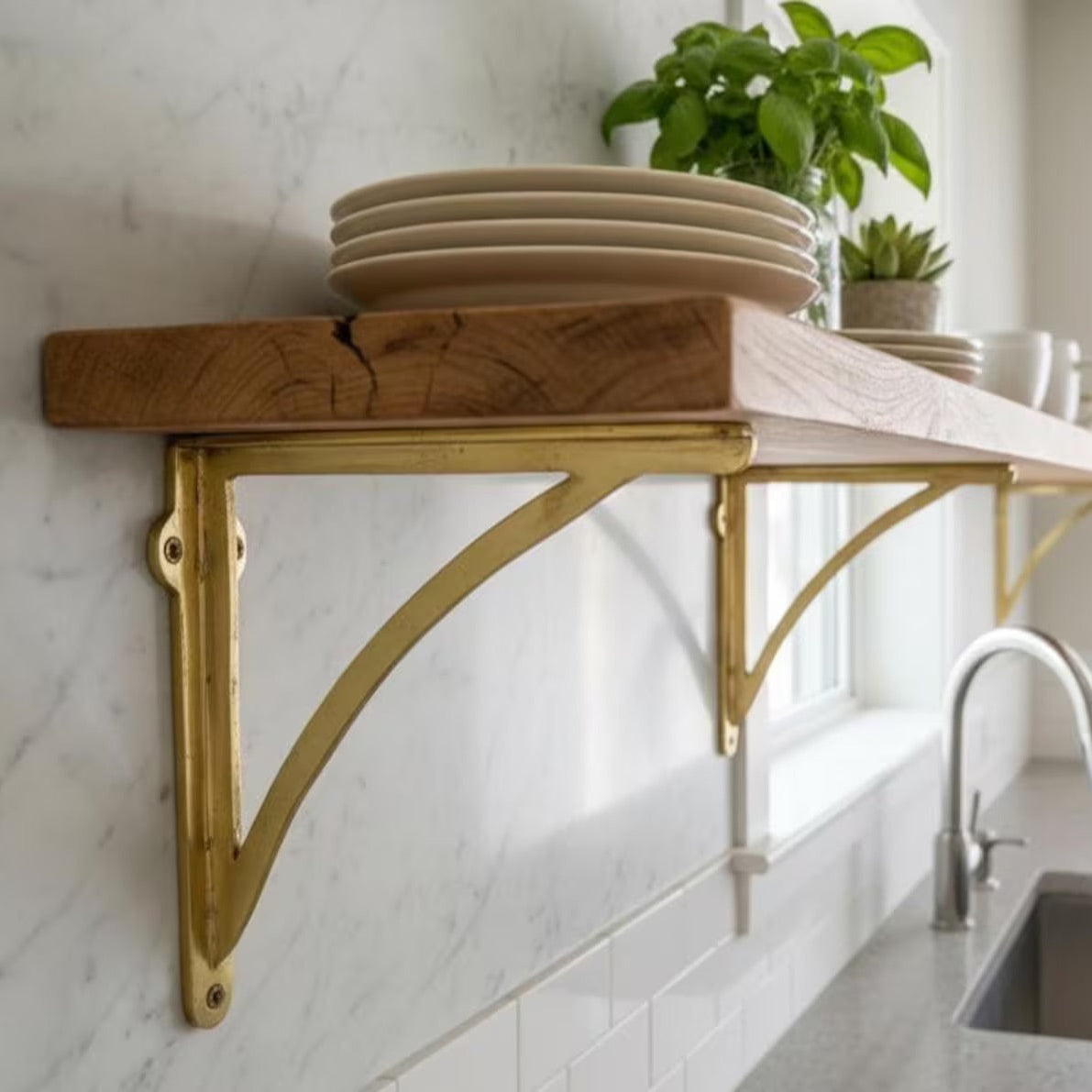 Unlacquered Solid Brass Shelf Brackets