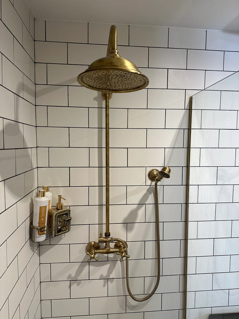 Unlacquered Brass Vintage Shower Set-zoom-