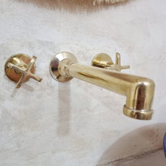 Unlacquered Brass Wall Mounted Sink Faucet