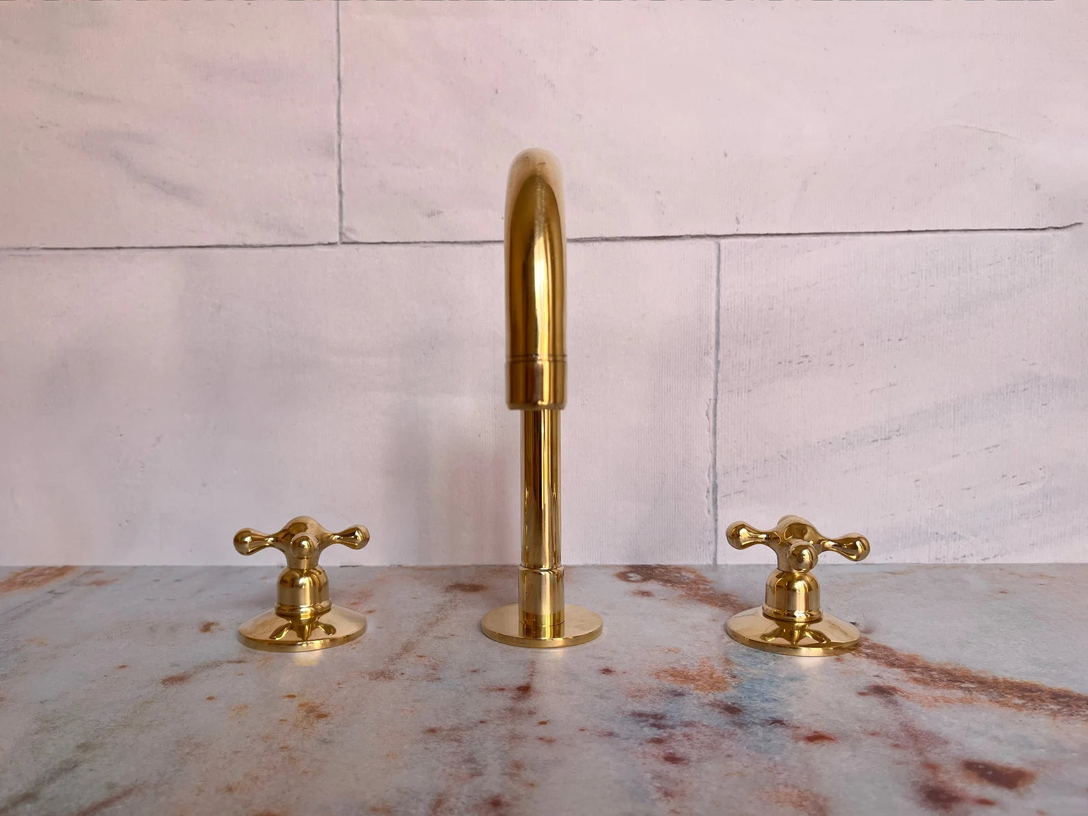 Unlacquered Brass 3 hole Vanity Faucet-zoom-1