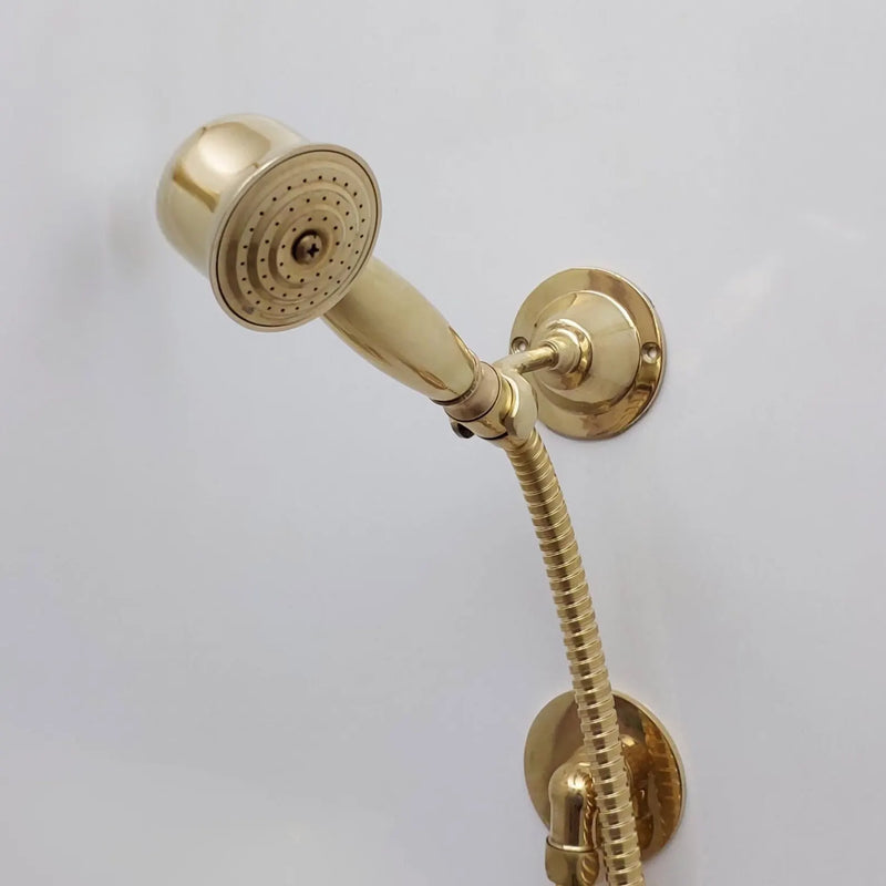 Unlacquered Brass Shower System: Rain Shower Head & Handheld Sprayer-zoom-