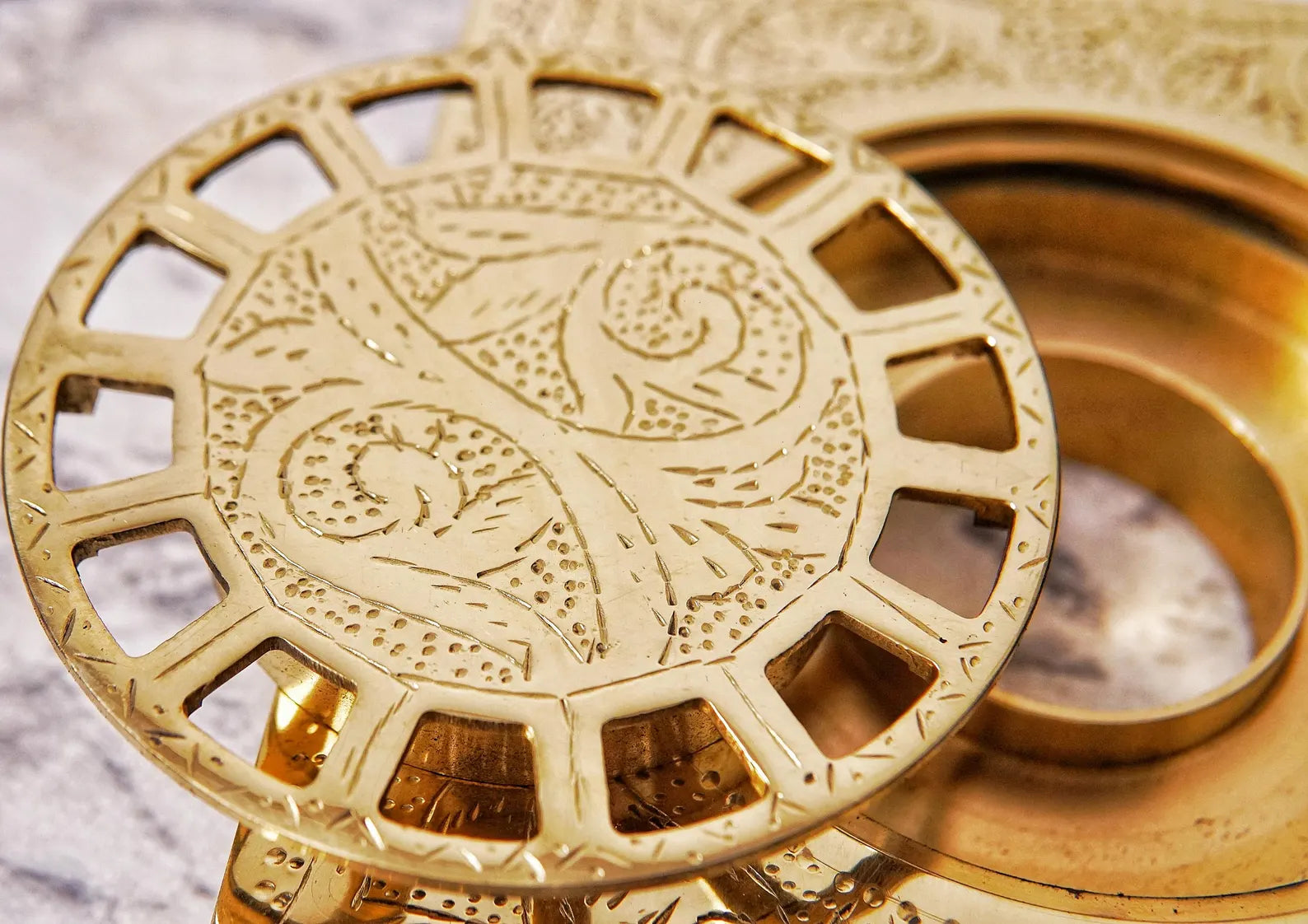 Unlacquered Engraved Brass Floor Drain