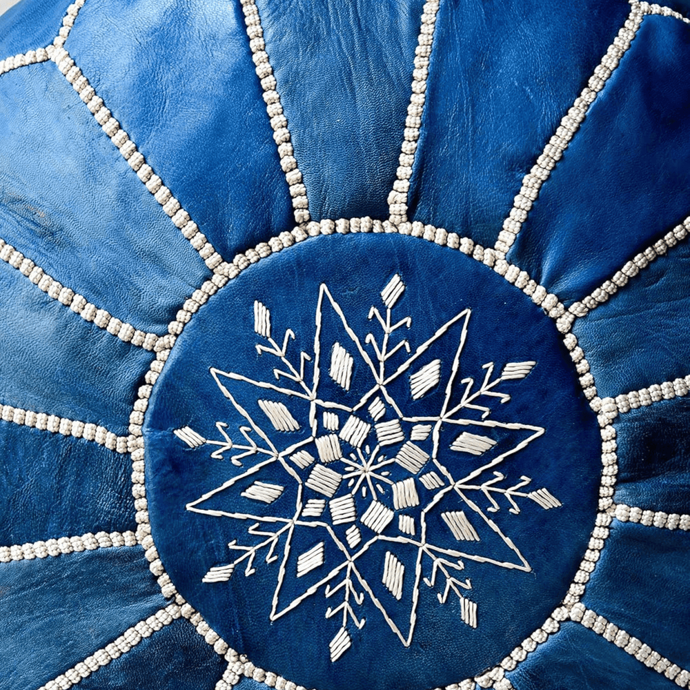 Moroccan handmade leather pouf - AzulSouk