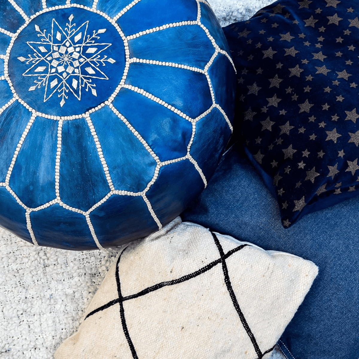 Moroccan handmade leather pouf - AzulSouk