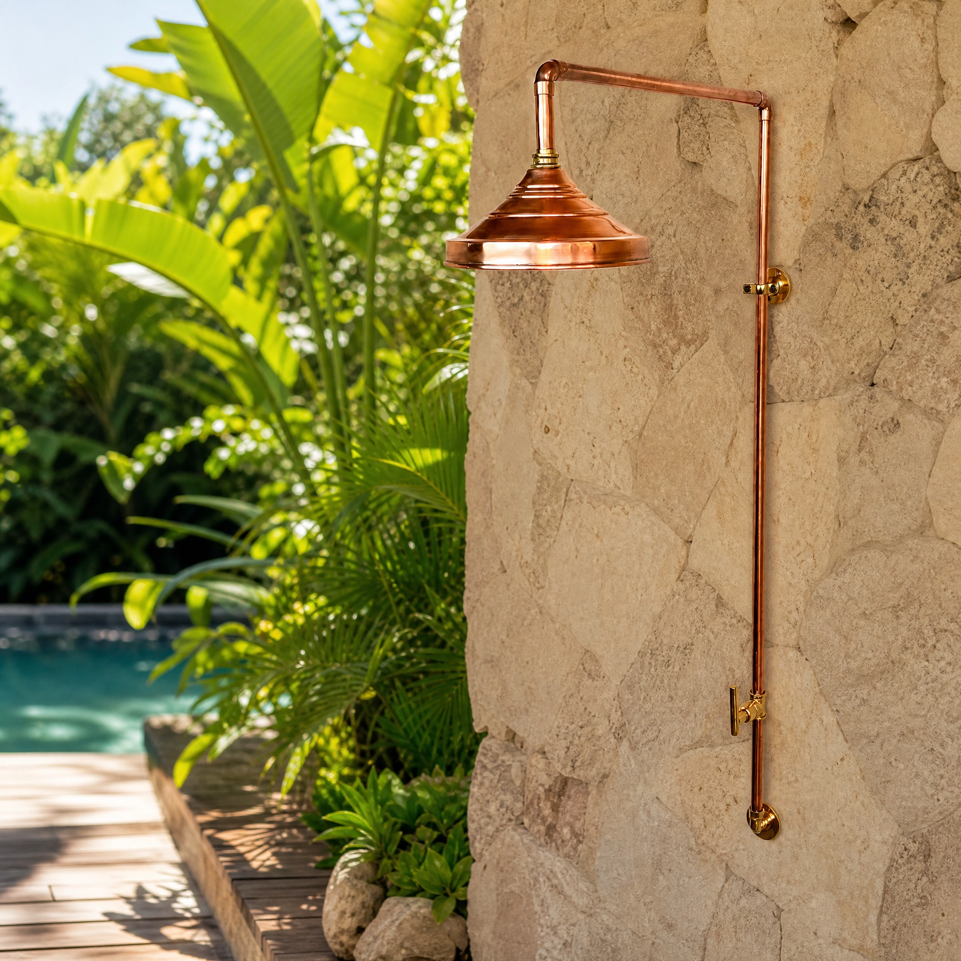 Copper outdoor shower set with *" Dome showerhead
