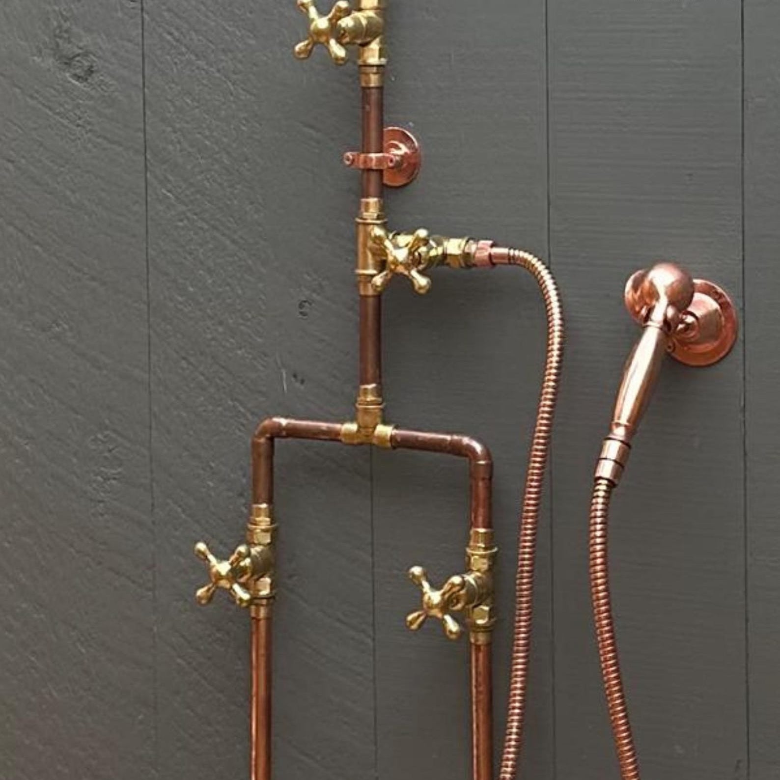 outdoor copper shower head with handhled and round shower head
