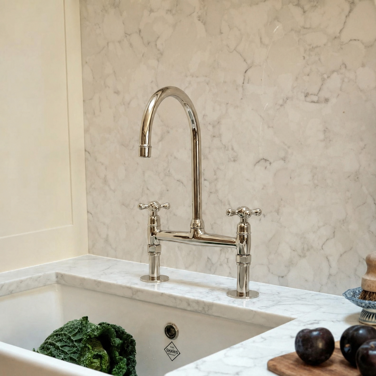Polished Nickel Bridge Kitchen Faucet