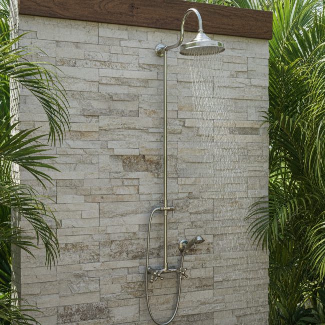 polished nickel outdoor exposed shower