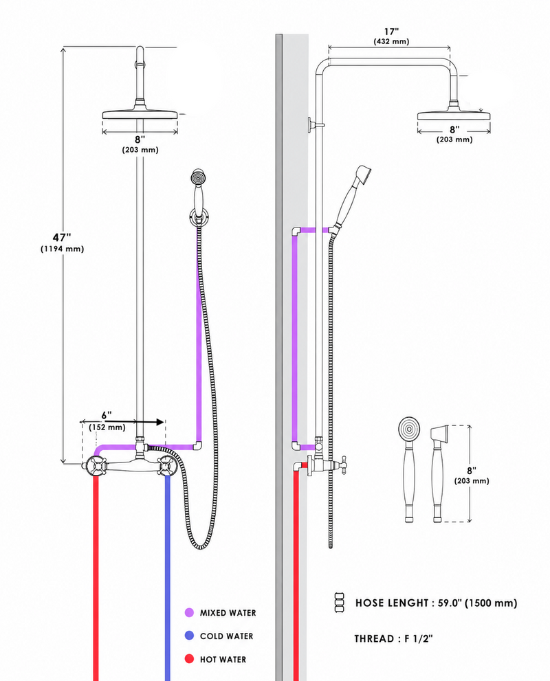 Unlacquered Brass Vintage Shower Set-zoom-