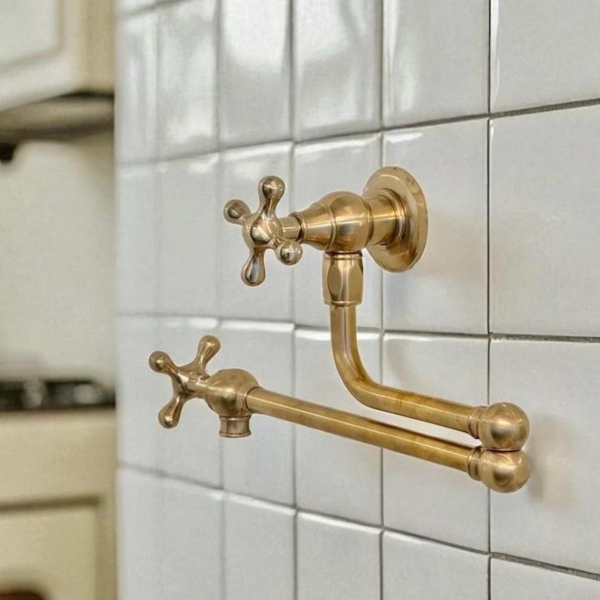 Brass kitchen faucet mounted - Antique Brass