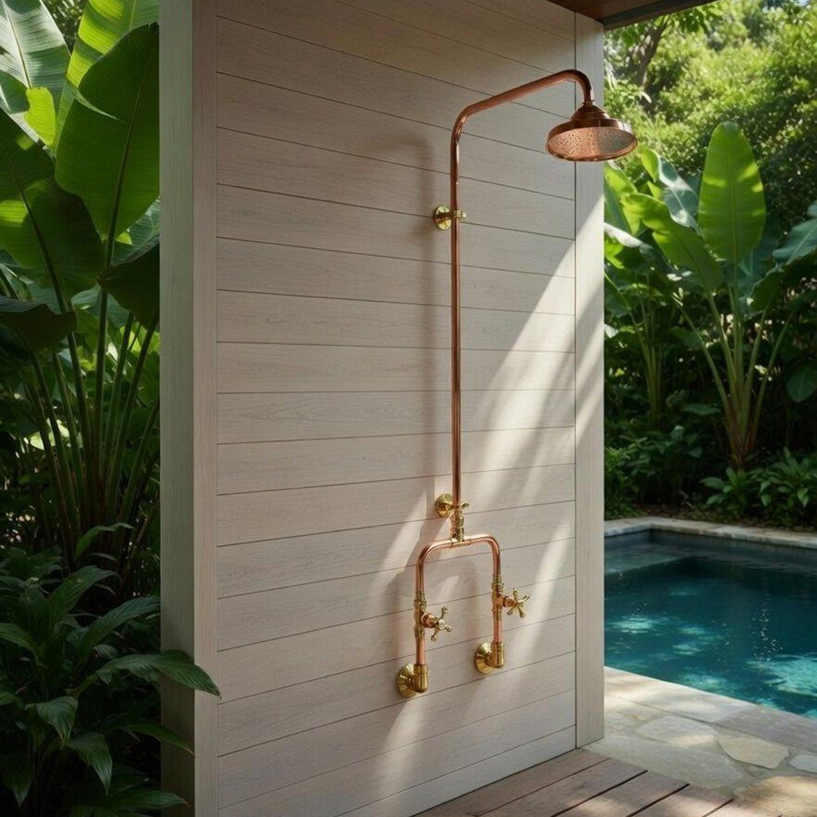 Unlacquered Solid Copper Outdoor Shower
