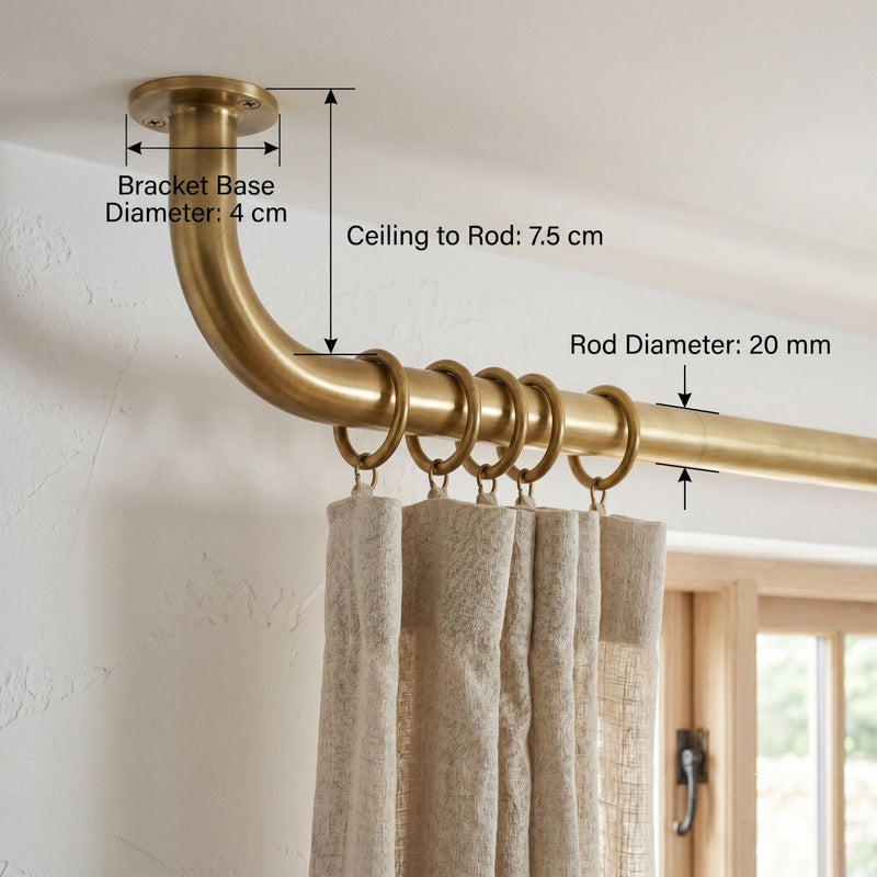 Ceiling Mount Unlacquered Brass Curtain Rod with French Return-zoom-