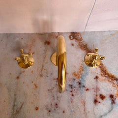 unlacquered brass bathroom faucet 3 hole deck mounted 