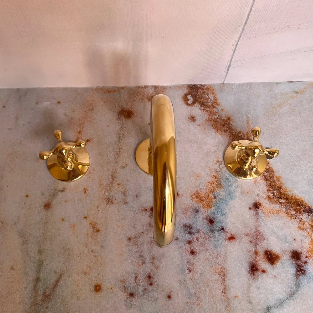 unlacquered brass bathroom faucet 3 hole deck mounted 