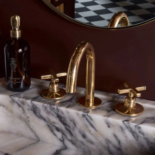 Unlacquered Brass 3 Hole Bathroom Faucet - bathroom faucet AzulSouk