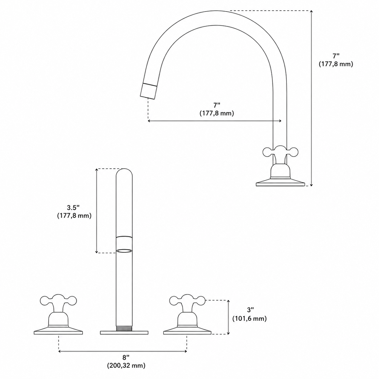 Unlacquered Brass 3 hole Vanity Faucet-2