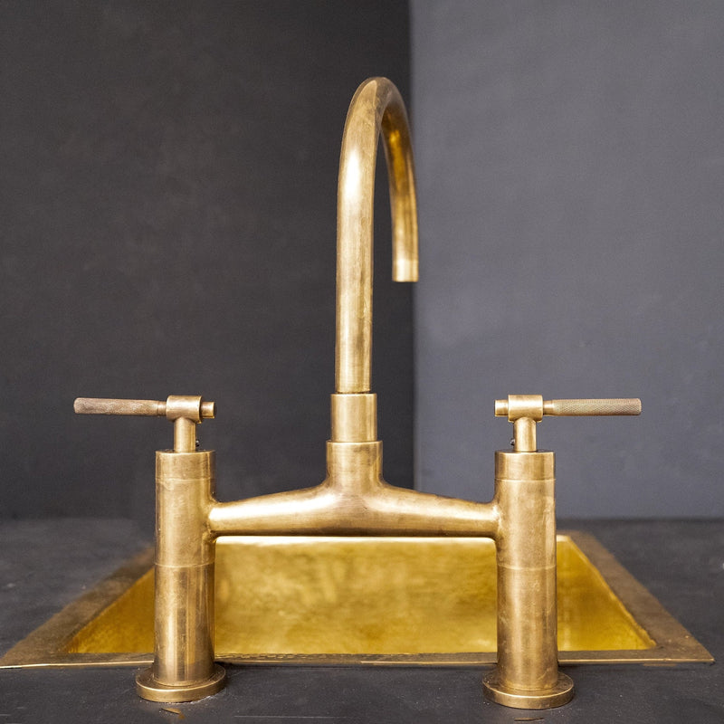 Unlacquered brass bridge Faucet with sprayer-zoom-