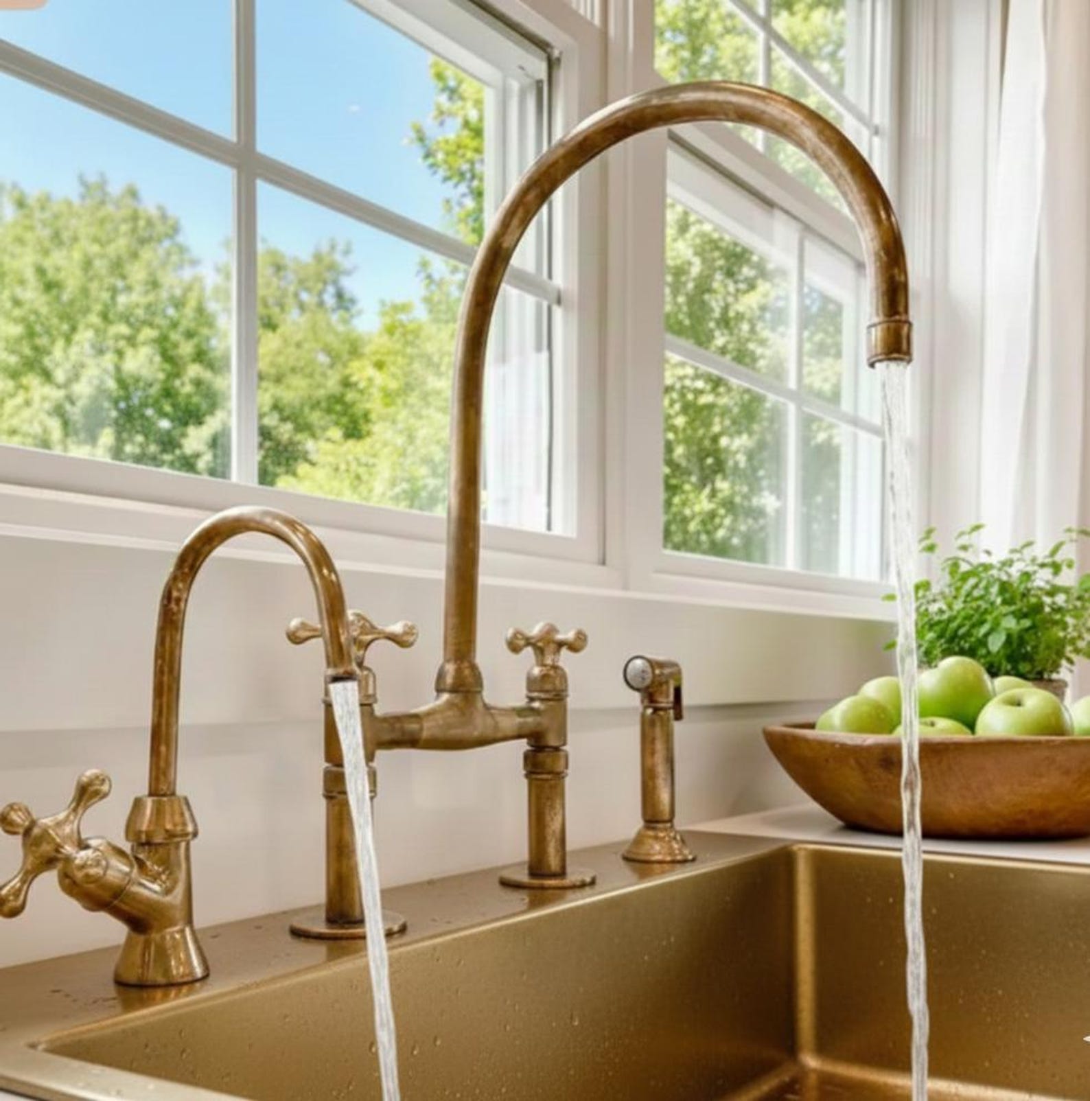 Unlacquered Brass Bridge Faucet Set-3