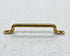 Unlacquered brass cabinet pull handle with a curved bar and two flat mounting bases