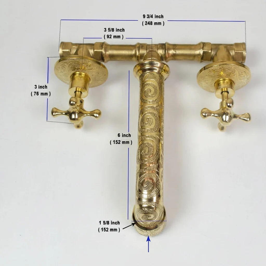 unlacquered brass decorated bathroom faucet