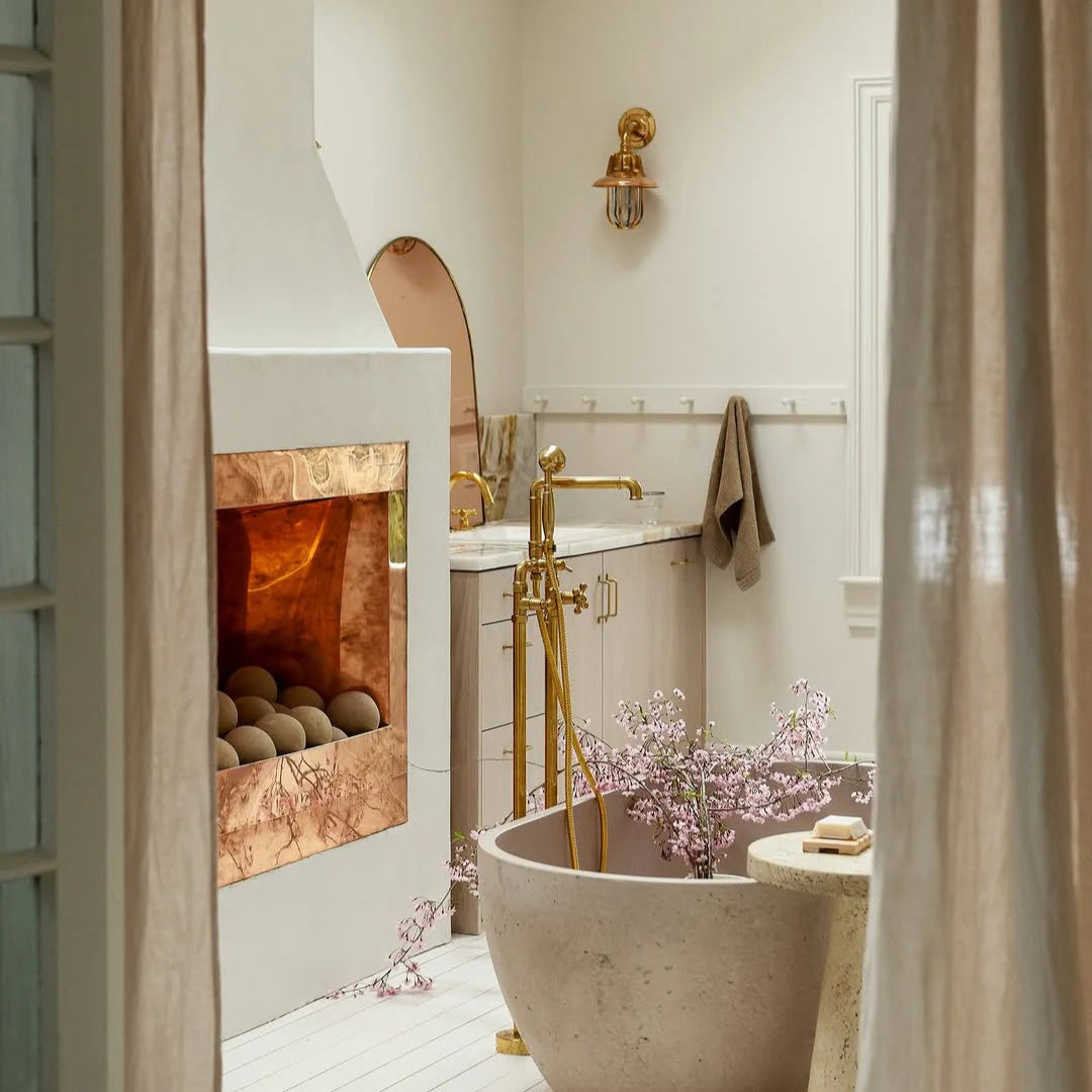 unlacquered brass freestanding tub filler