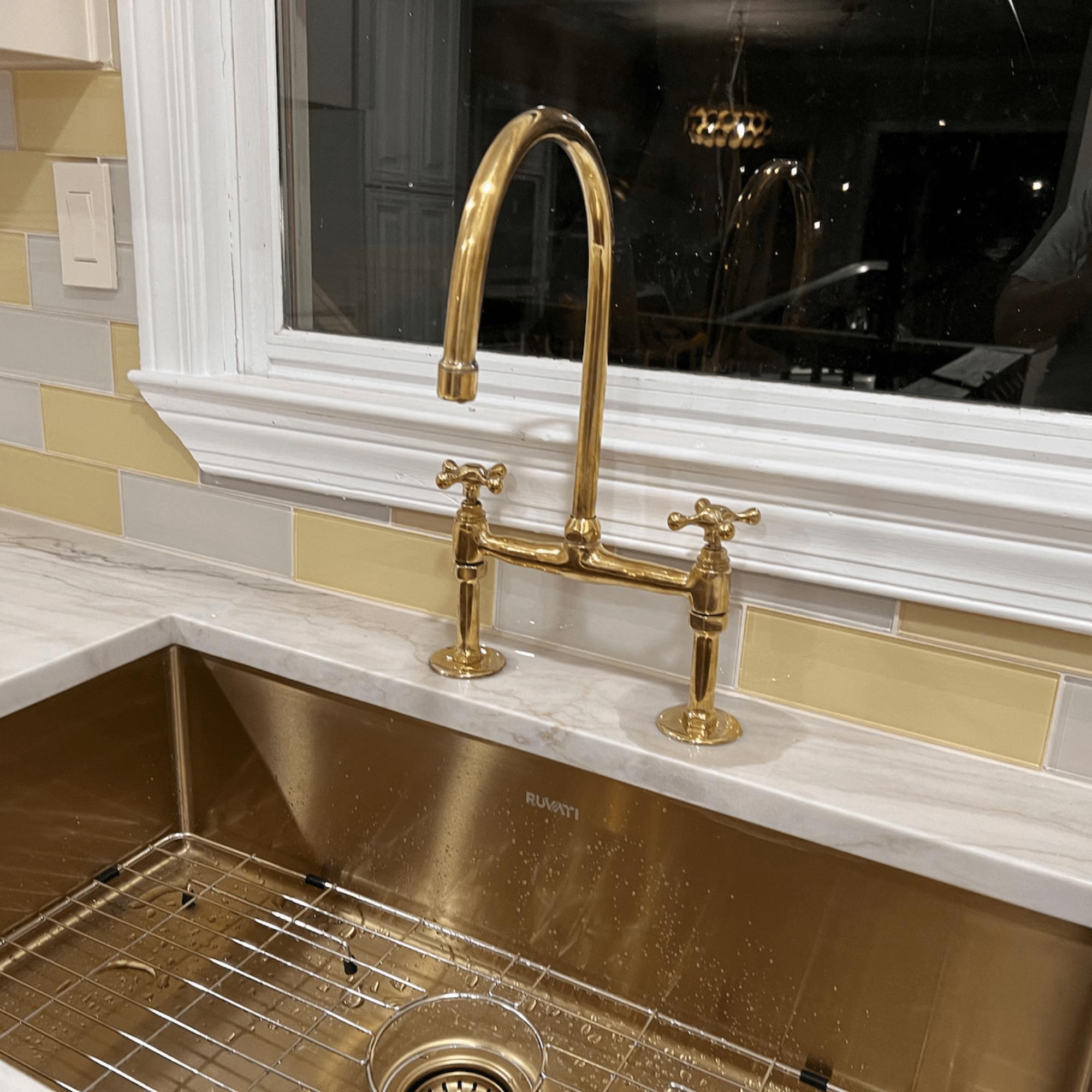 Unlacquered Brass Kitchen 8" Bridge Faucet Set - bridge faucet AzulSouk