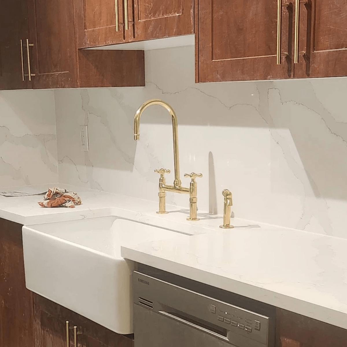 Unlacquered Brass Kitchen 8" Bridge Faucet SET - bridge faucet AzulSouk