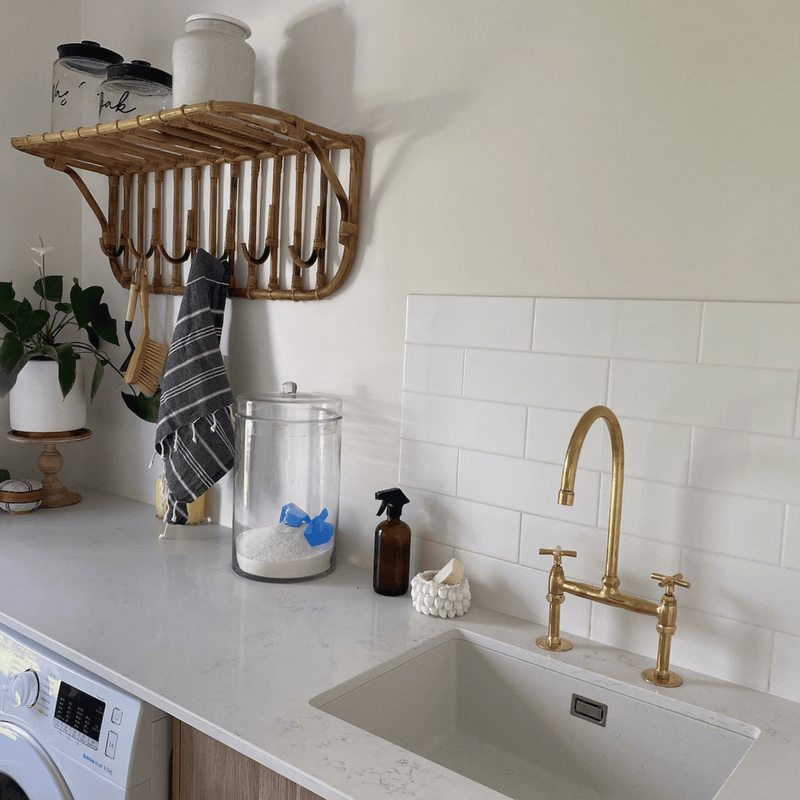 Unlacquered Brass Kitchen 8" Bridge Faucet Set-zoom-