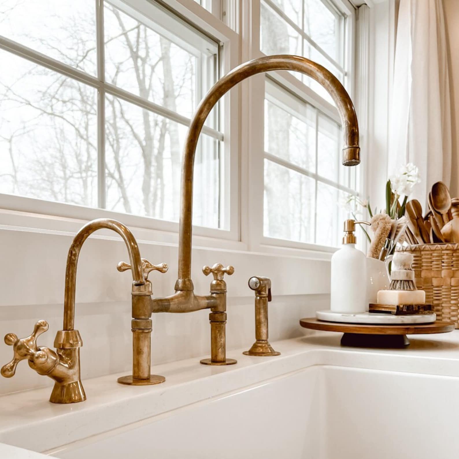 Unlacquered Brass Bridge Faucet Set