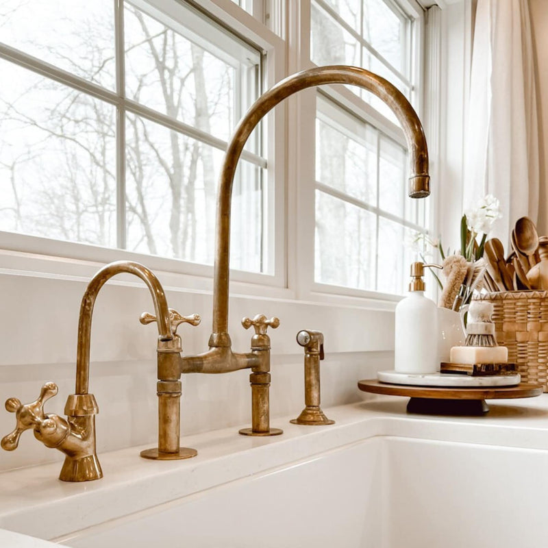 Unlacquered Brass Bridge Faucet Set-zoom-